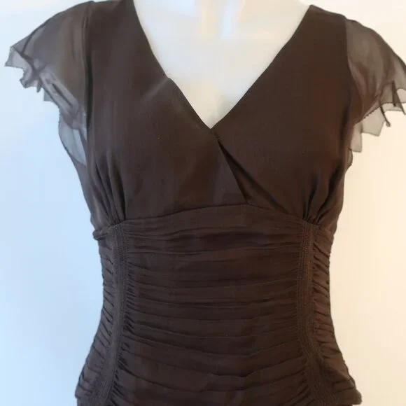 Womens 2PC Lela Rose 100% Silk Brown Blouse, Skirt Set 8 - Picture 6 of 11